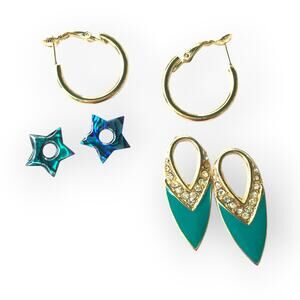 Convertible gold tone hoop earrings with 2 pair of charms